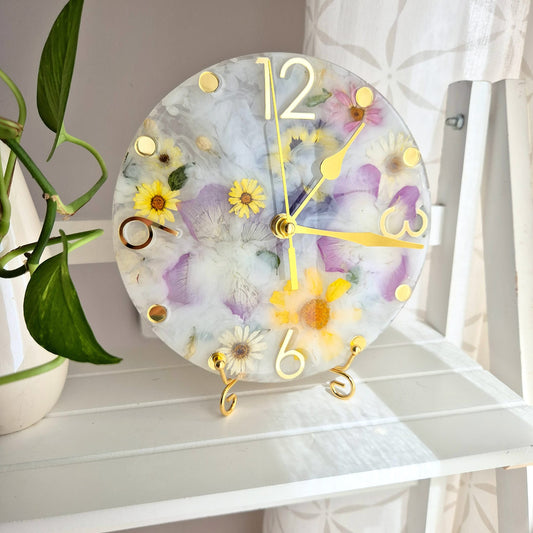 Epoxy Resin Table Clock "Blooming Morning"