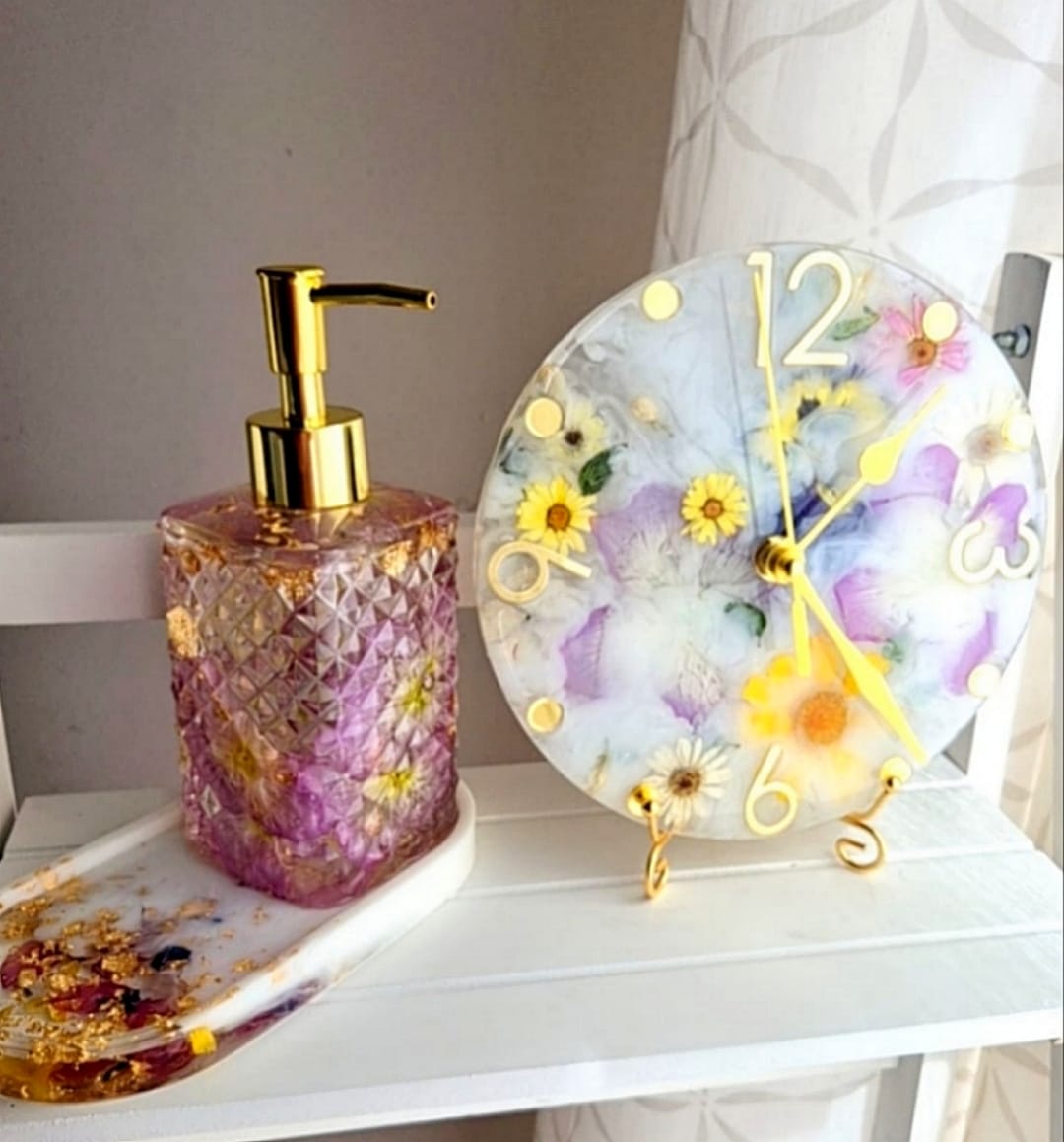 Epoxy Resin Table Clock "Blooming Morning"