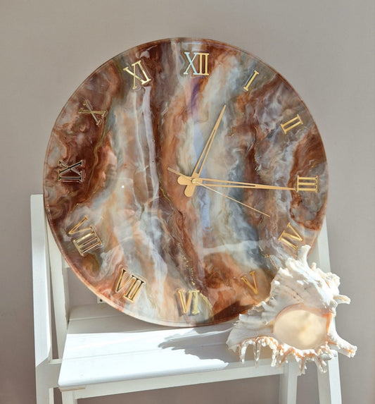 Resin Wall Clock "Golden Marble"
